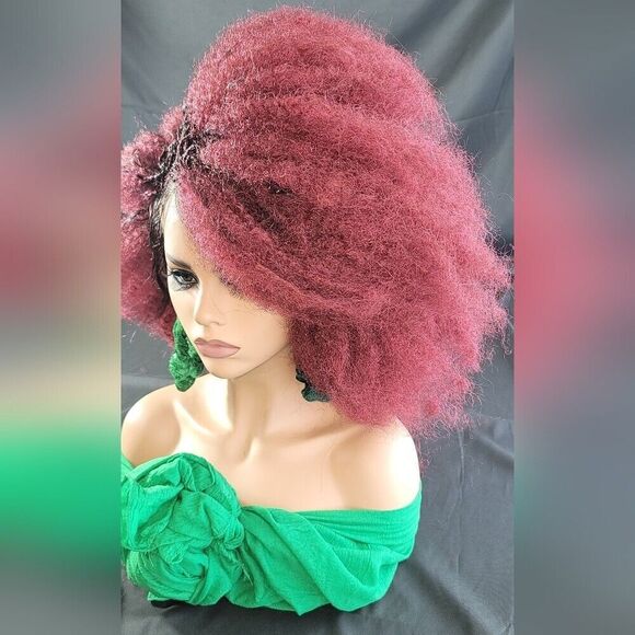 Braided wigs 100% handmade, short afro wig, stunning, colored red wig,NWT short - Picture 7 of 15